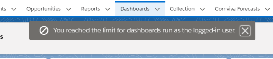 run out of Dynamic Dashboard Error