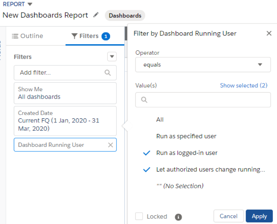 run out of Dynamic Dashboard Report Setting